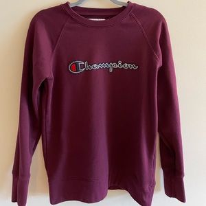Champion Logo Crewneck Pullover Sweatshirt Maroon Red Medium M